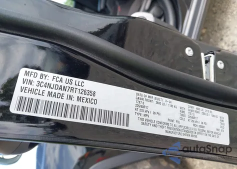 2024 Jeep Compass Sport 4X4 из США, поврежденный, VIN 3C4NJDAN7RT126358